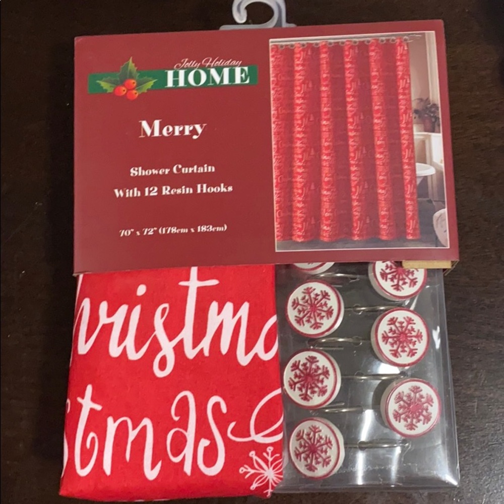 Christmas bathroom shower curtain with hooks